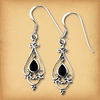 Silver Victorian Onyx Earrings