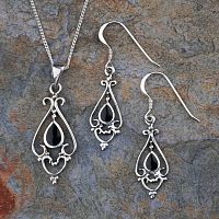 Silver Victorian Onyx Earrings