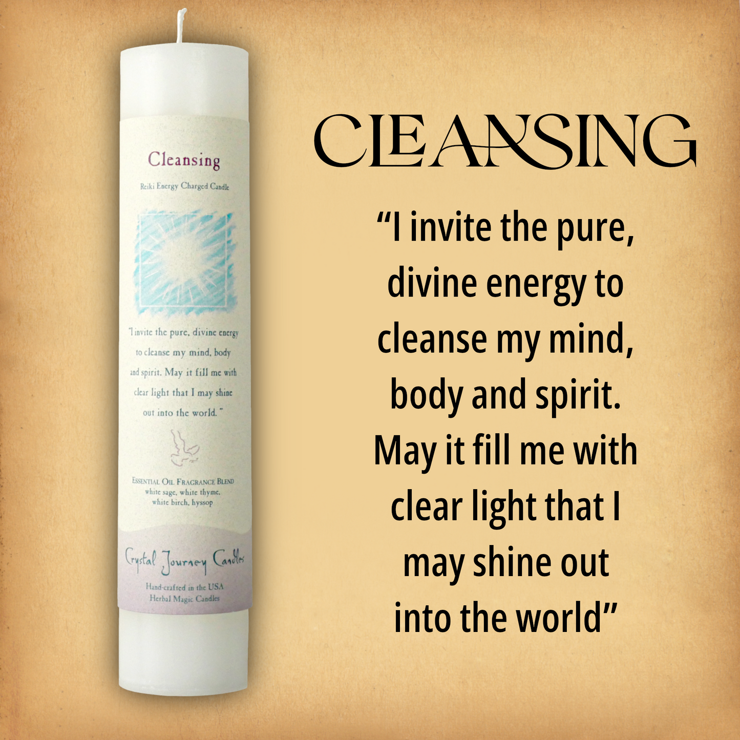 White Cleansing Pillar Candle with affirmation: “I invite the pure, divine energy to cleanse my mind…” Reiki energy charged.