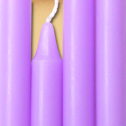 Closeup of a quartet of Lavender Chime Candles arranged side-by-side so they form an almost solid block of color.