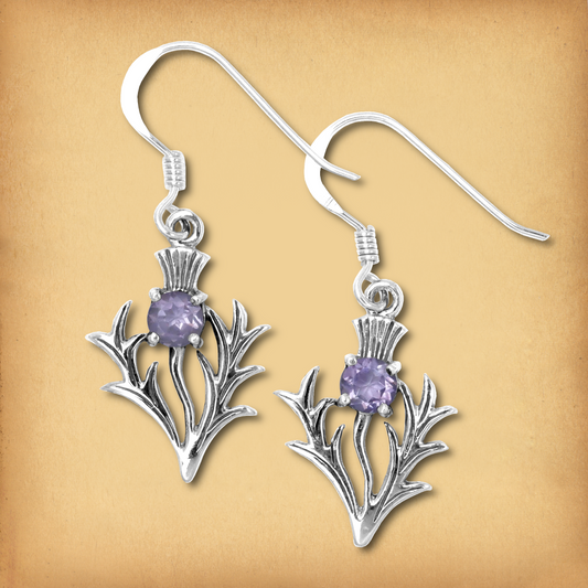 Silver Amethyst Thistle Earrings