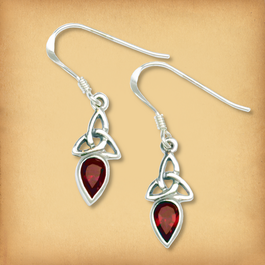 Silver Garnet Trinity Knot Earrings