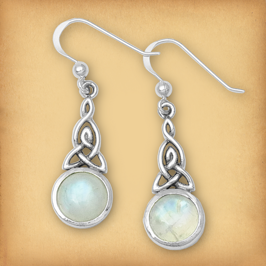 Silver Celtic Moonstone Earrings