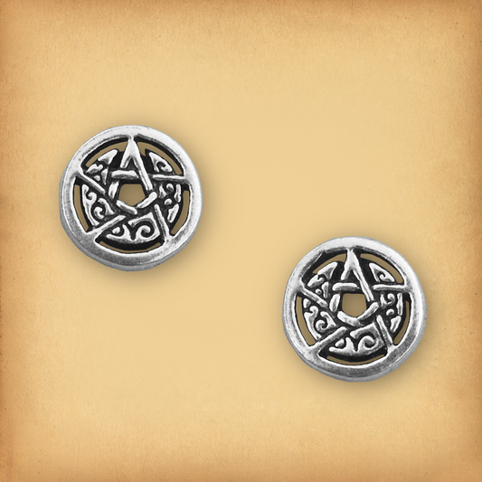Silver Crescent Moon Pentacle Stud Earrings