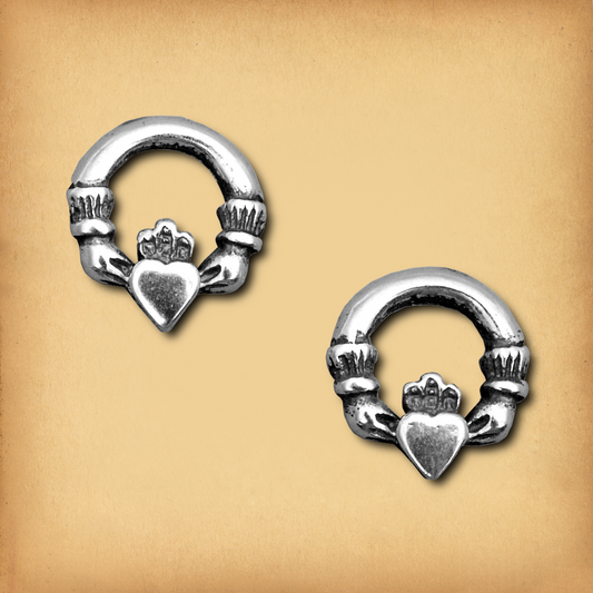 Silver Claddagh Stud Earrings