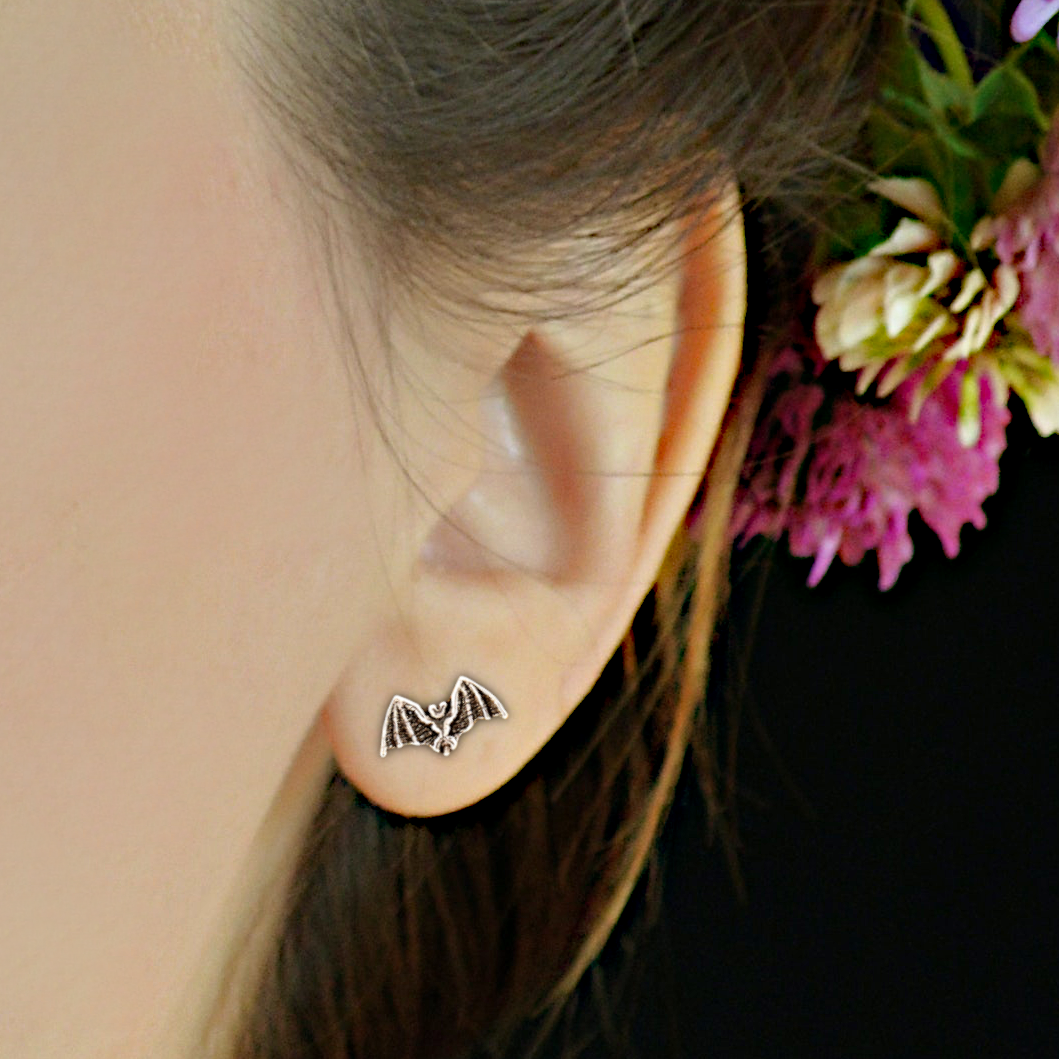 Silver Bat Stud Earrings