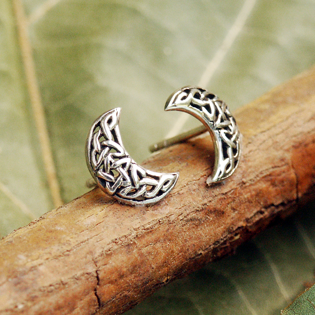 Silver Celtic Crescent Stud Earrings