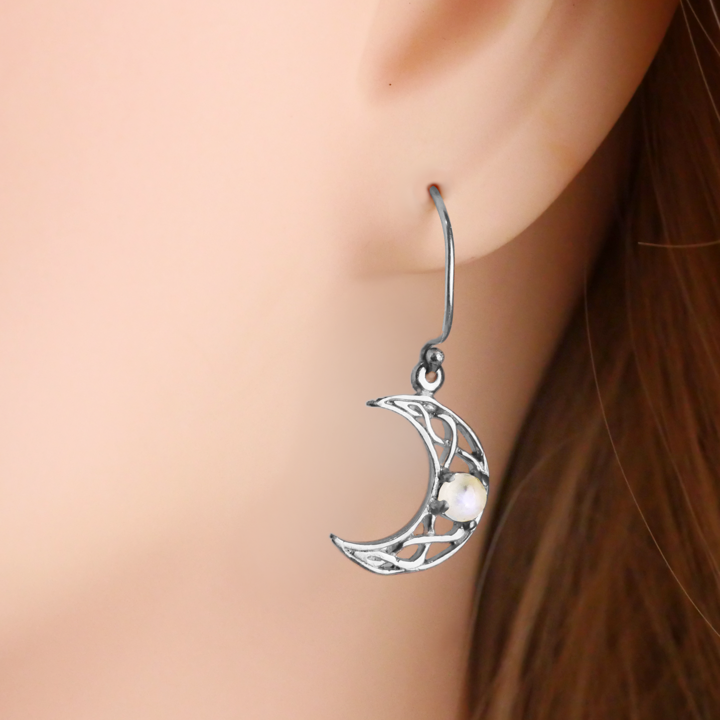 Silver Crystal Moon Earrings