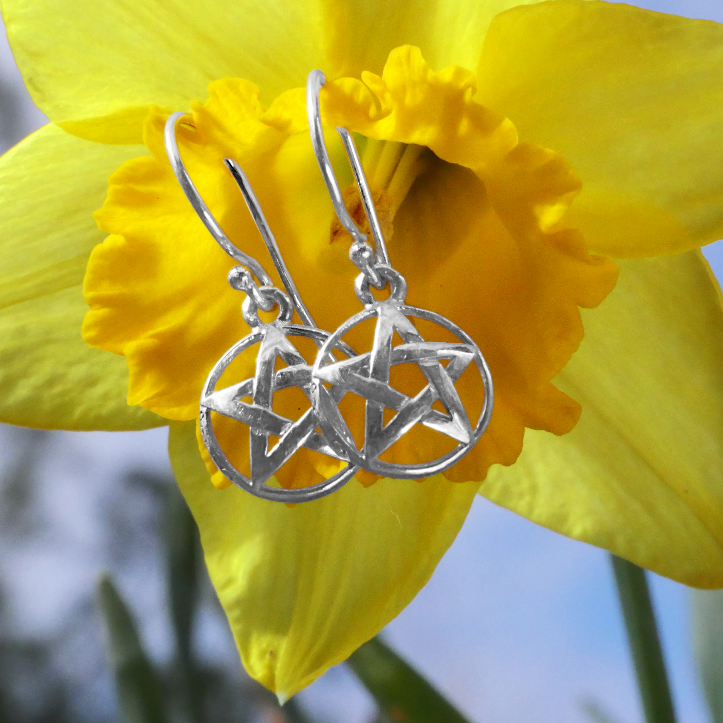 Silver Domed Pentacle Earrings