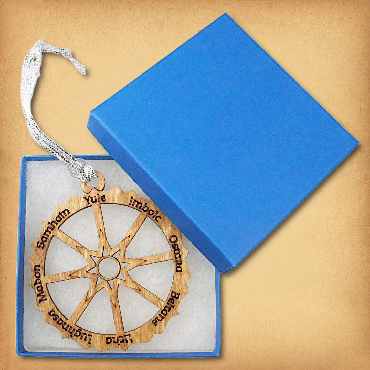 Wheel of the Year Wooden Yule Ornament