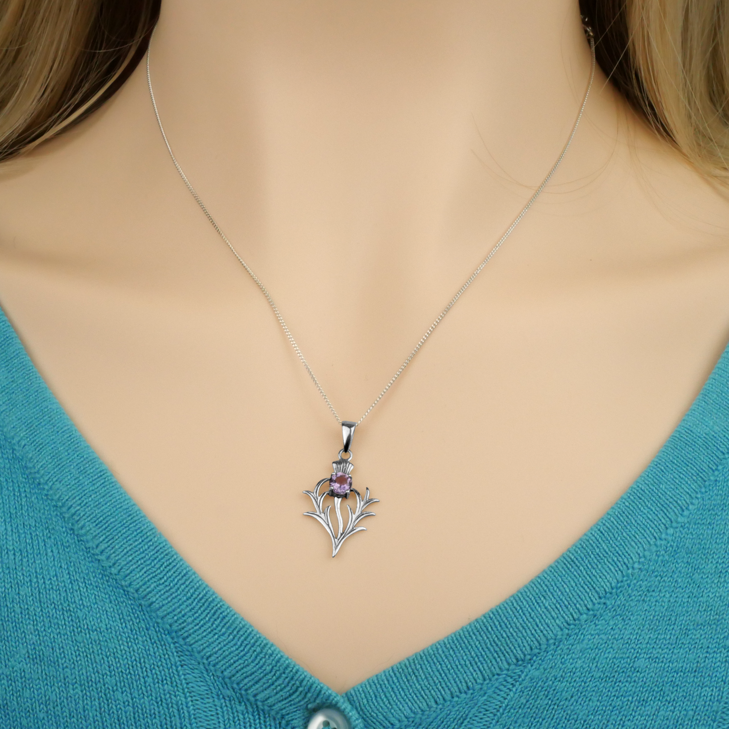 Silver Amethyst Thistle Pendant