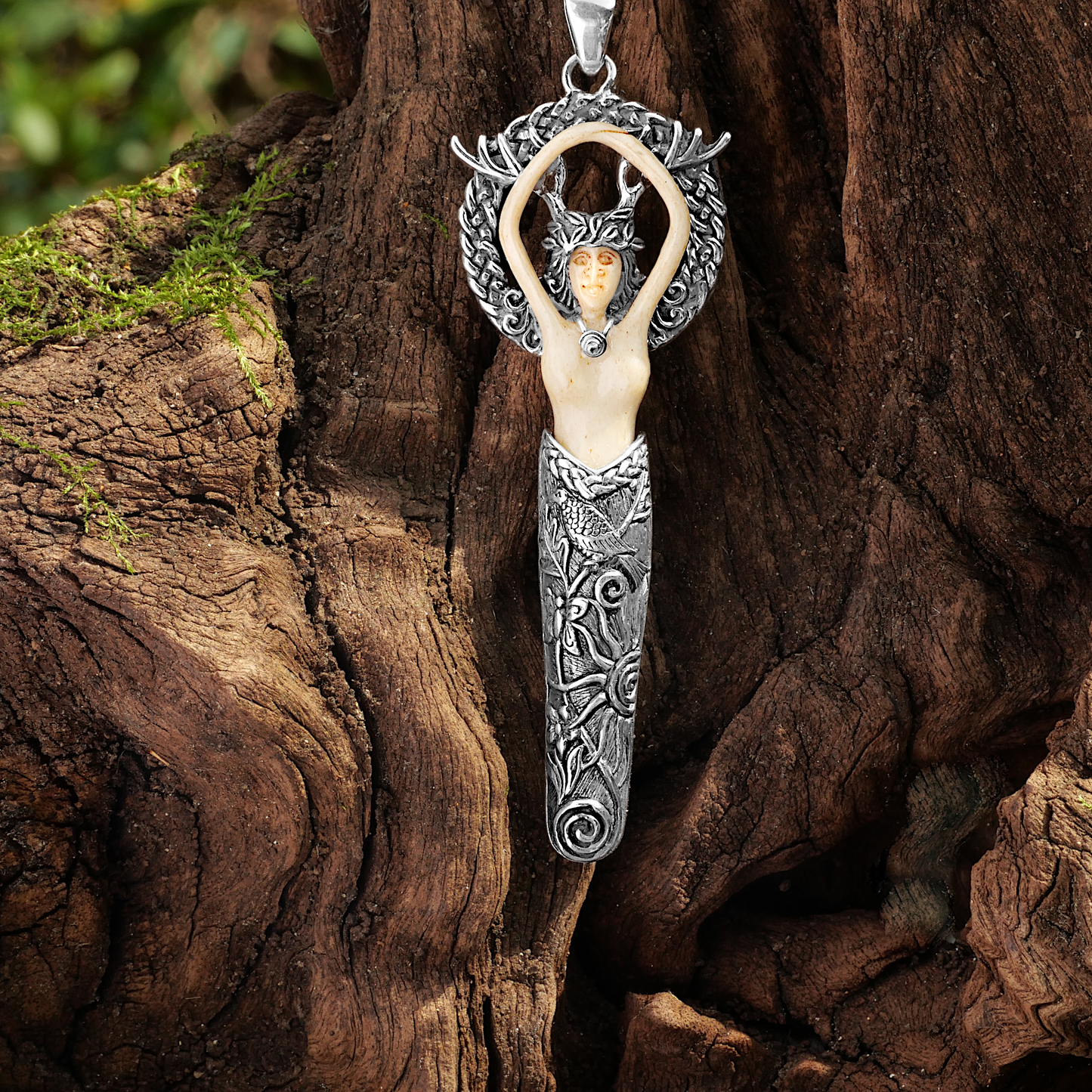 Large Silver Forest Goddess Pendant