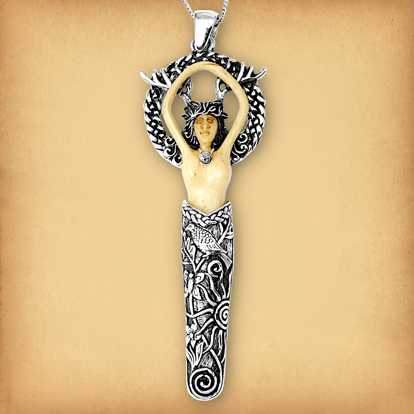 Large Silver Forest Goddess Pendant
