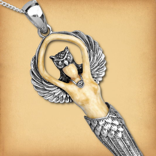 Silver Owl Goddess Pendant