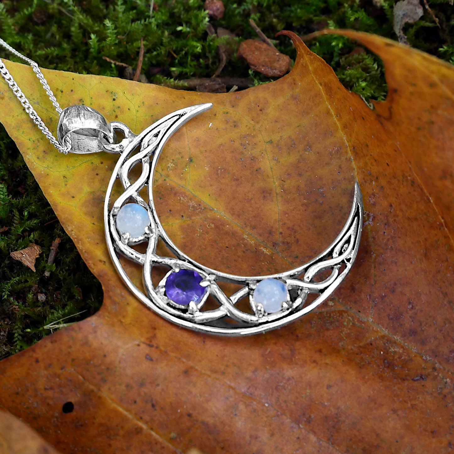Silver Crystal Moon Pendant