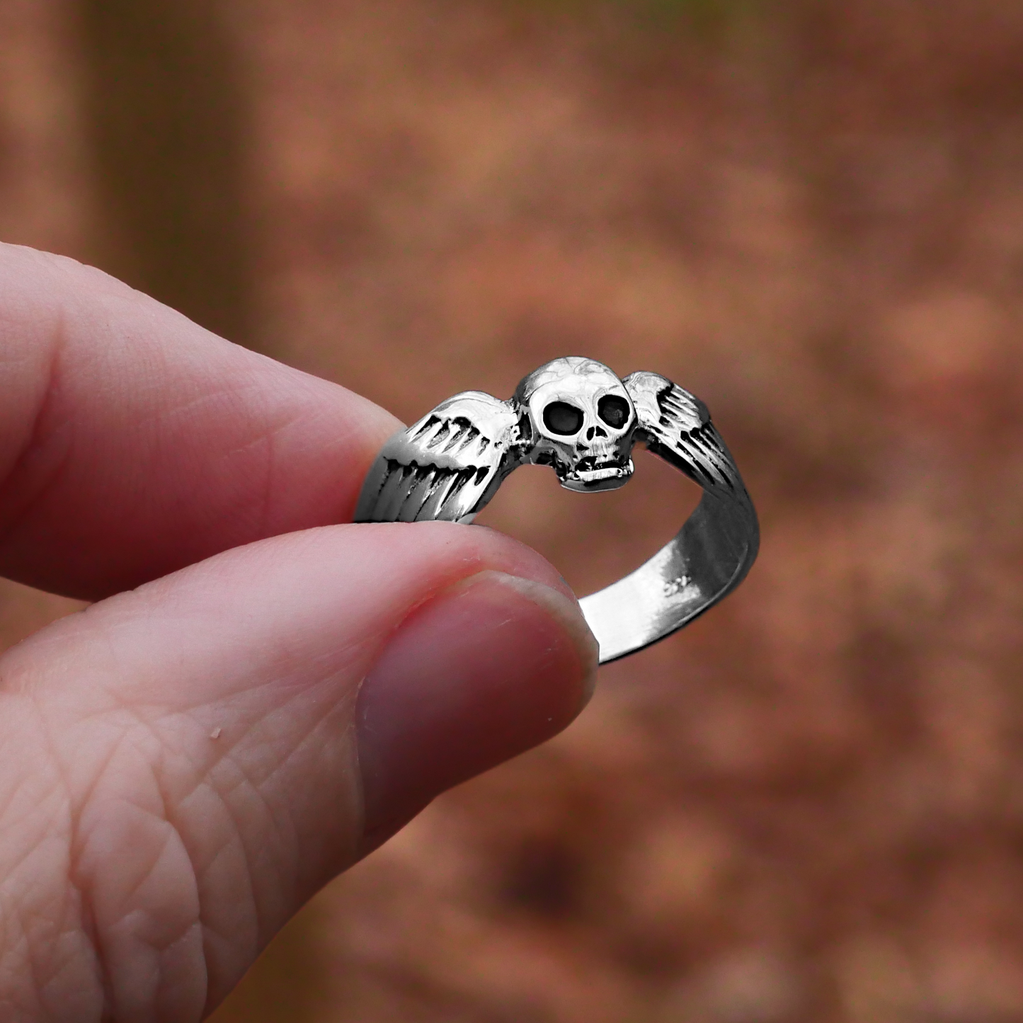 Silver Winged Skull Ring