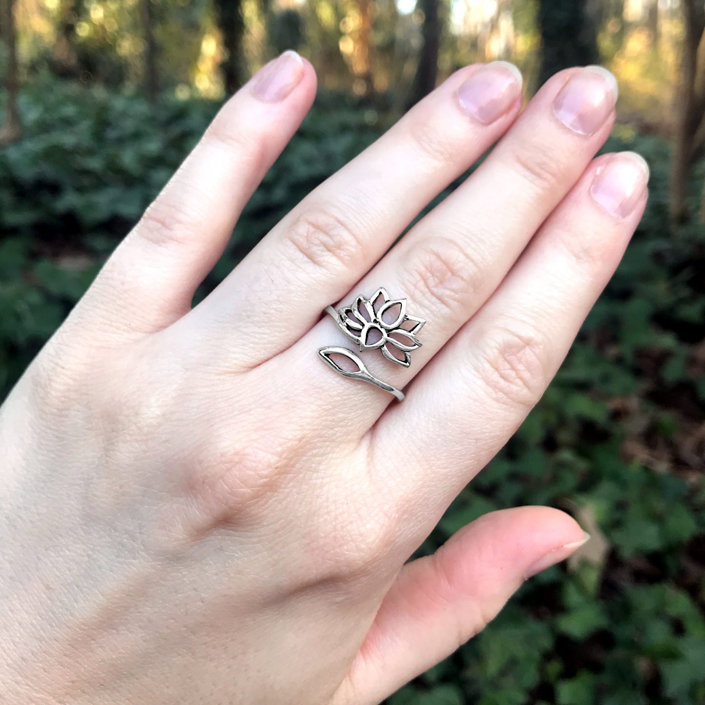 Silver Lotus and Leaf Ring
