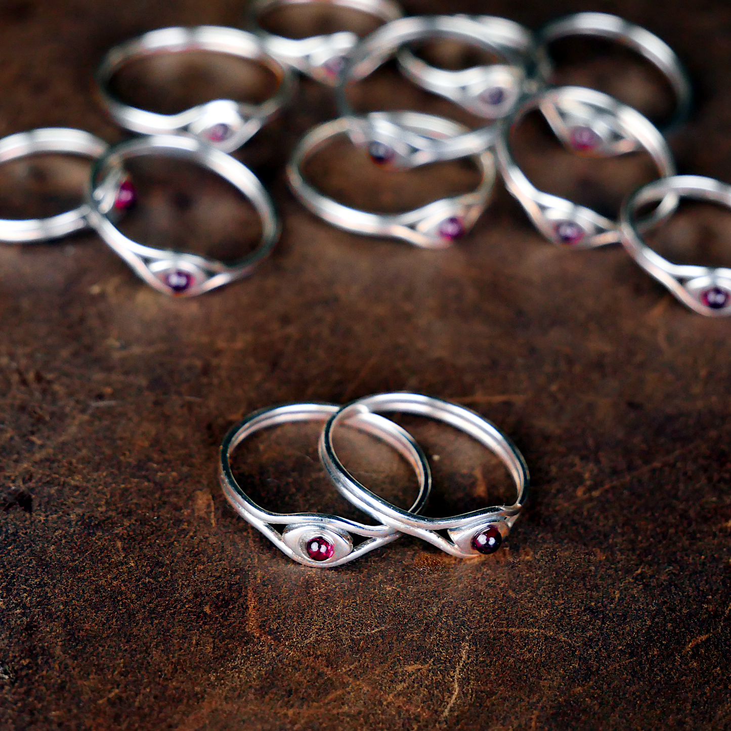 Silver Garnet Eye Ring