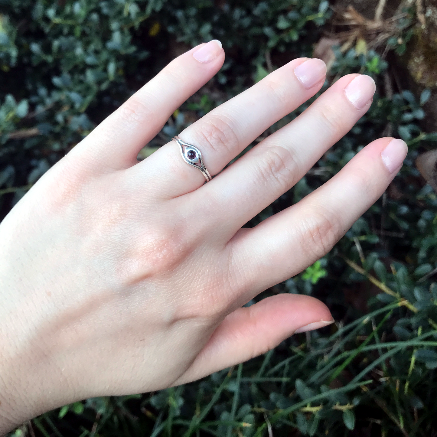 Silver Garnet Eye Ring