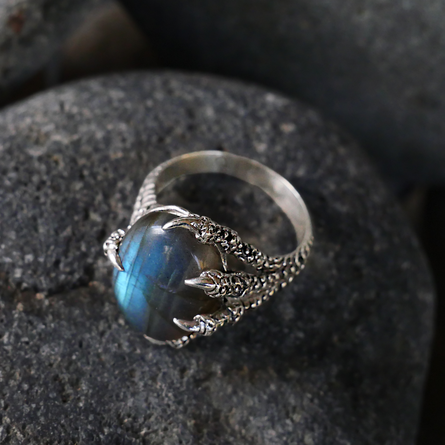 Silver Labradorite Dragon's Claw Ring