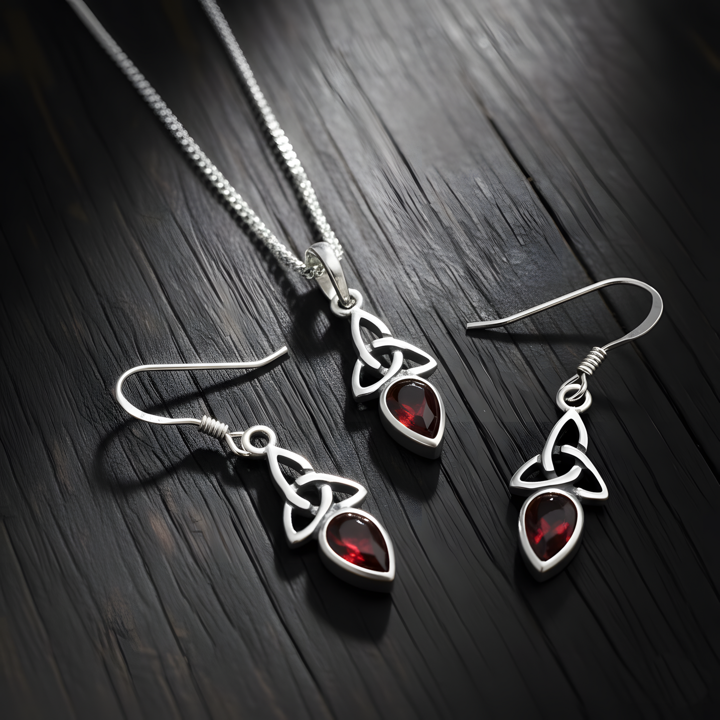 Silver Garnet Trinity Knot Pendant