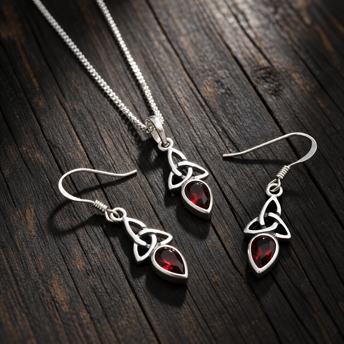 Silver Garnet Trinity Knot Pendant