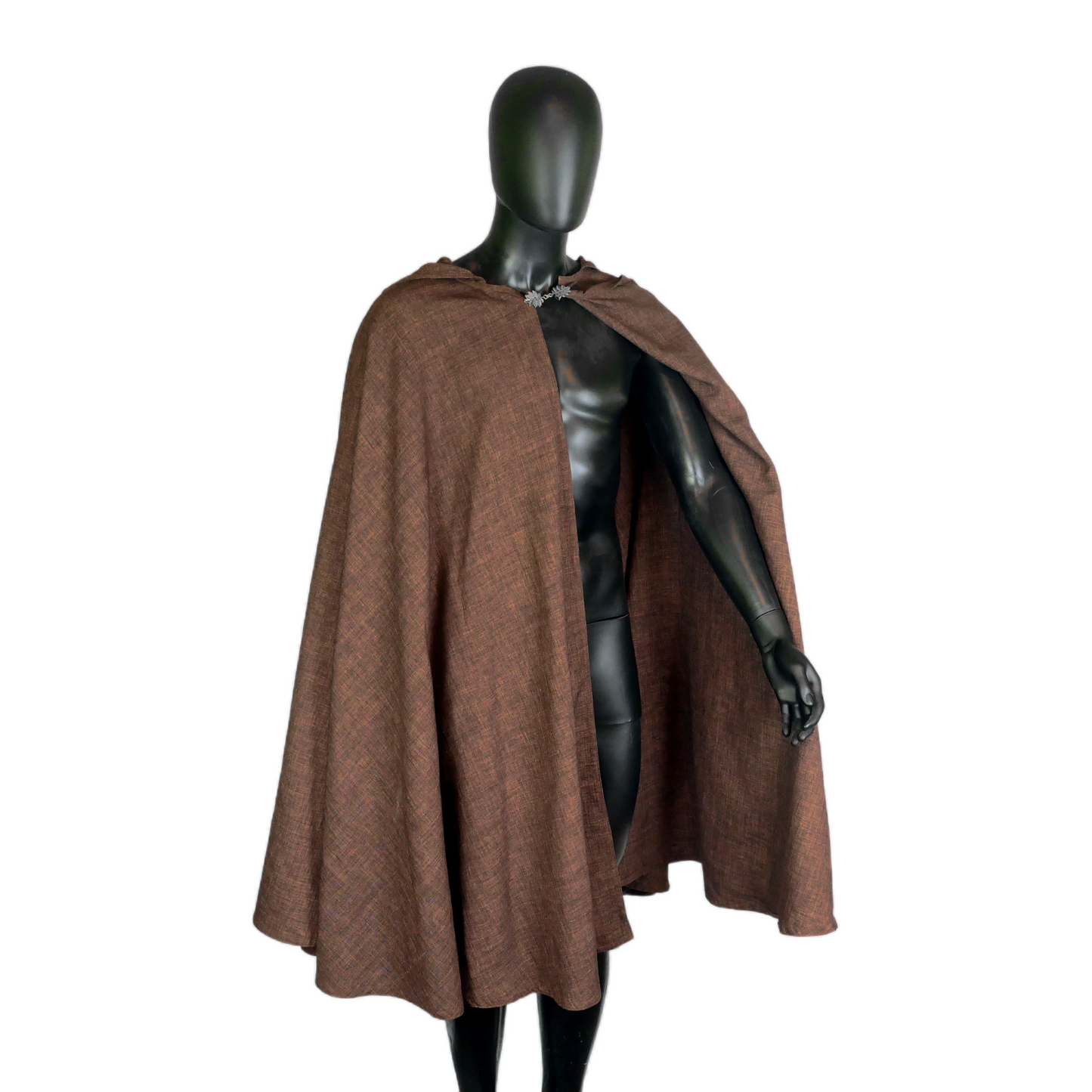 Dark Brown Full Circle Cloak with Hood and Pockets