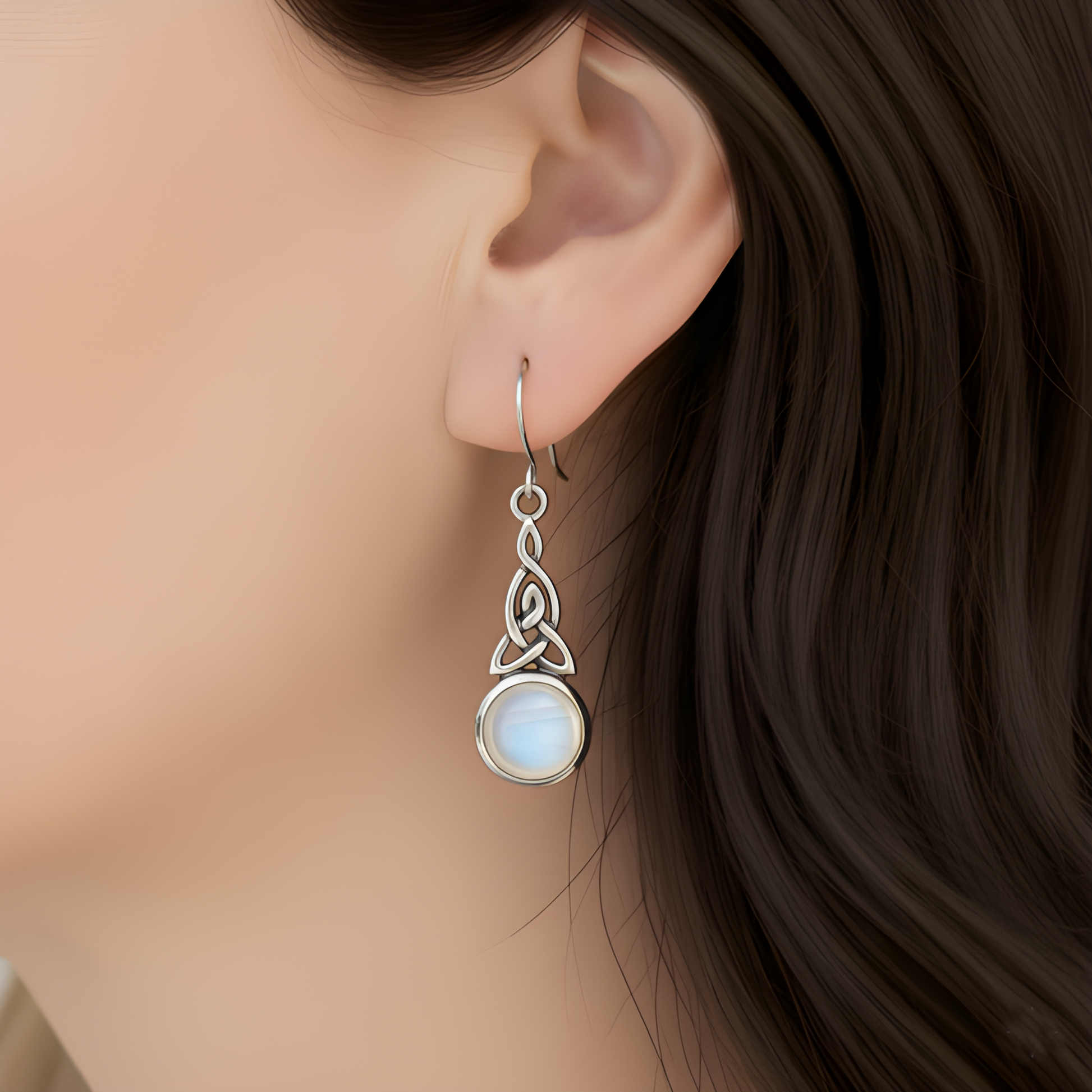 Silver Celtic Moonstone Earrings