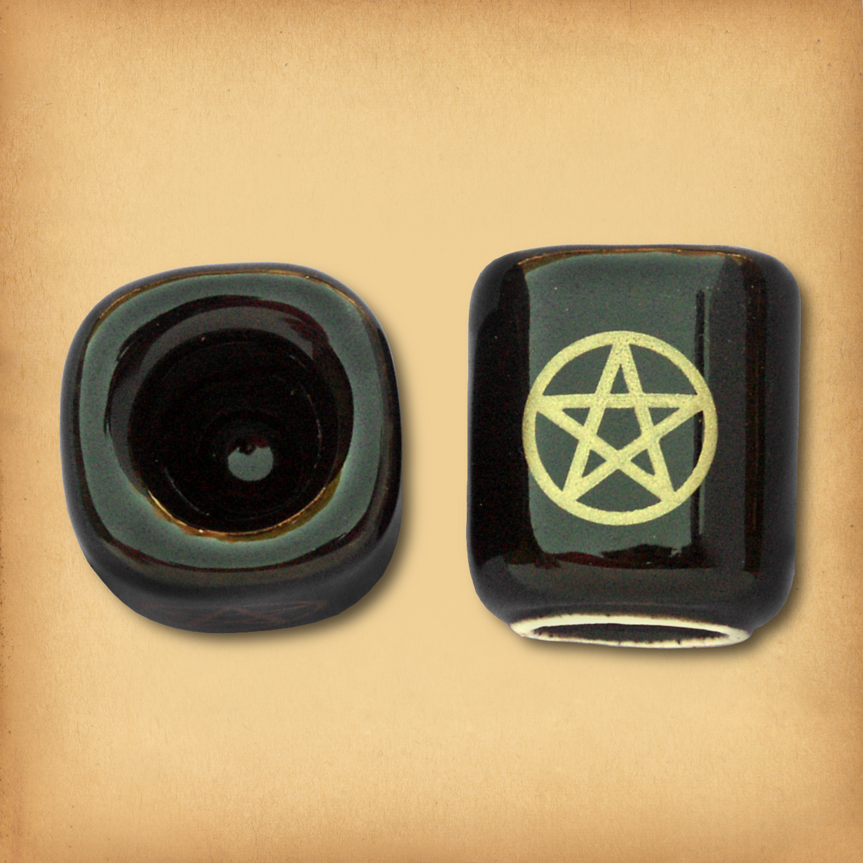 Pair of Plain Black with Gold Pentacles Mini Candle Holders