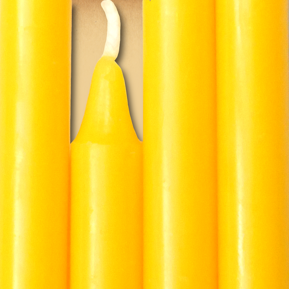 Closeup of a quartet of Yellow Chime Candles arranged side-by-side so they form an almost solid block of color.