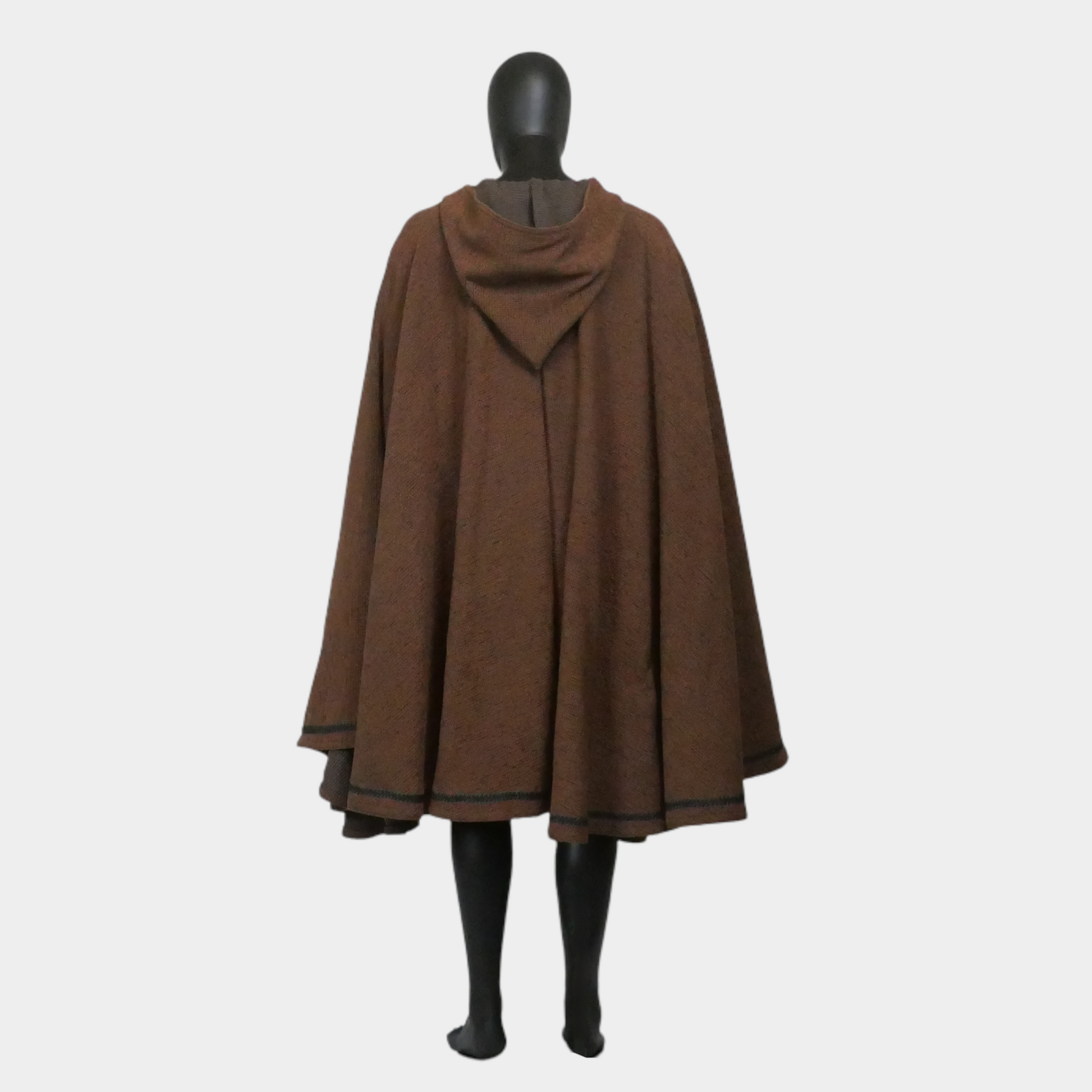 Brown Full Circle Cloak with Hood and Trim