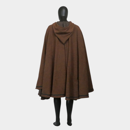 Brown Full Circle Cloak with Hood and Trim