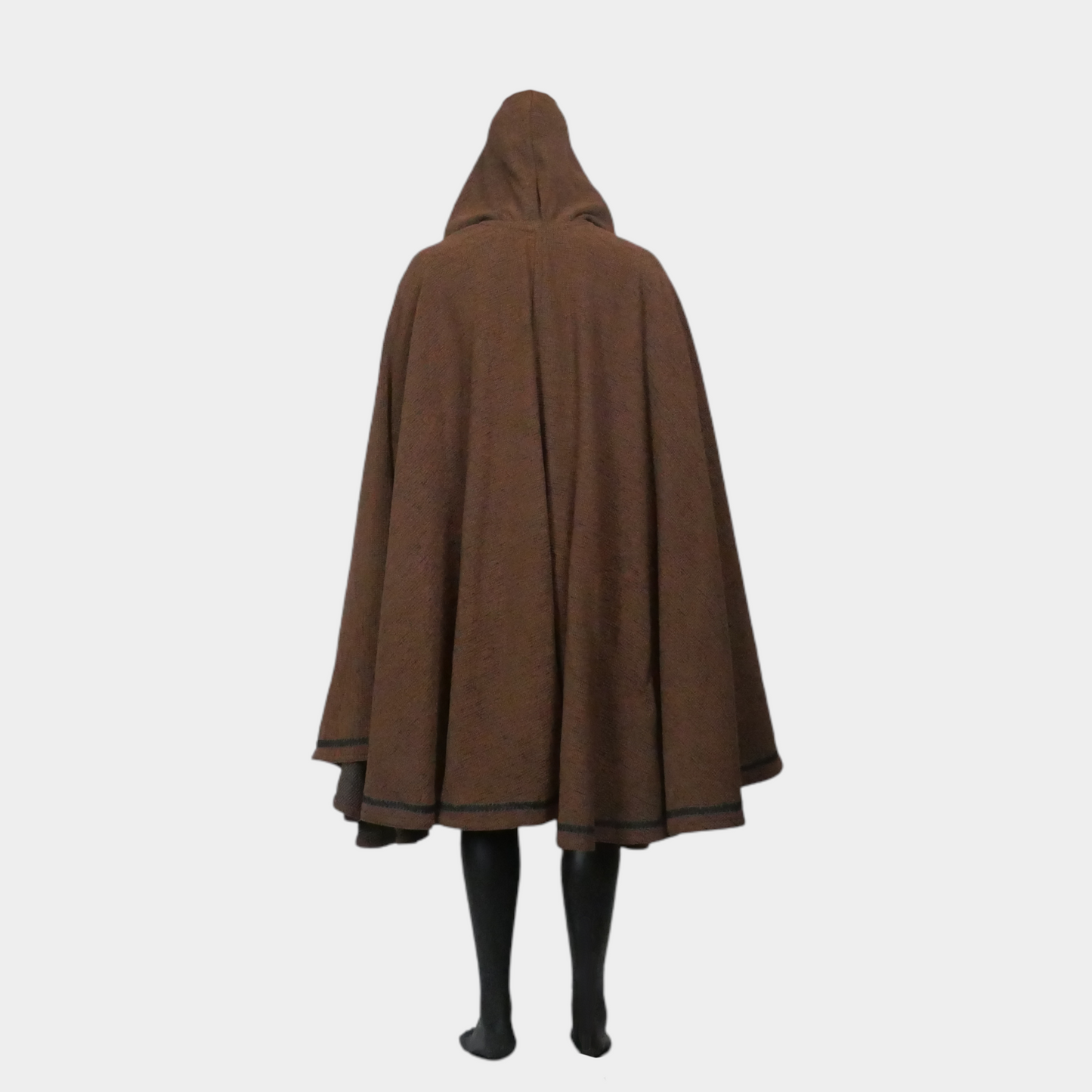 Brown Full Circle Cloak with Hood and Trim
