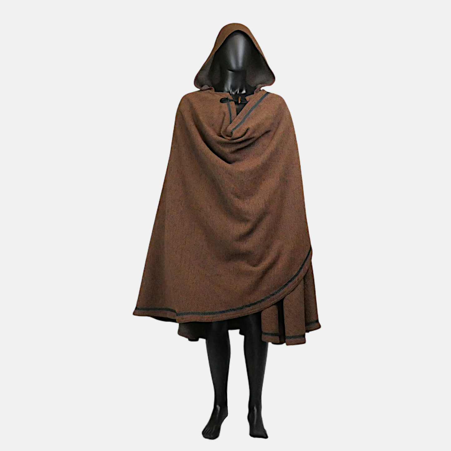 Brown Full Circle Cloak with Hood and Trim