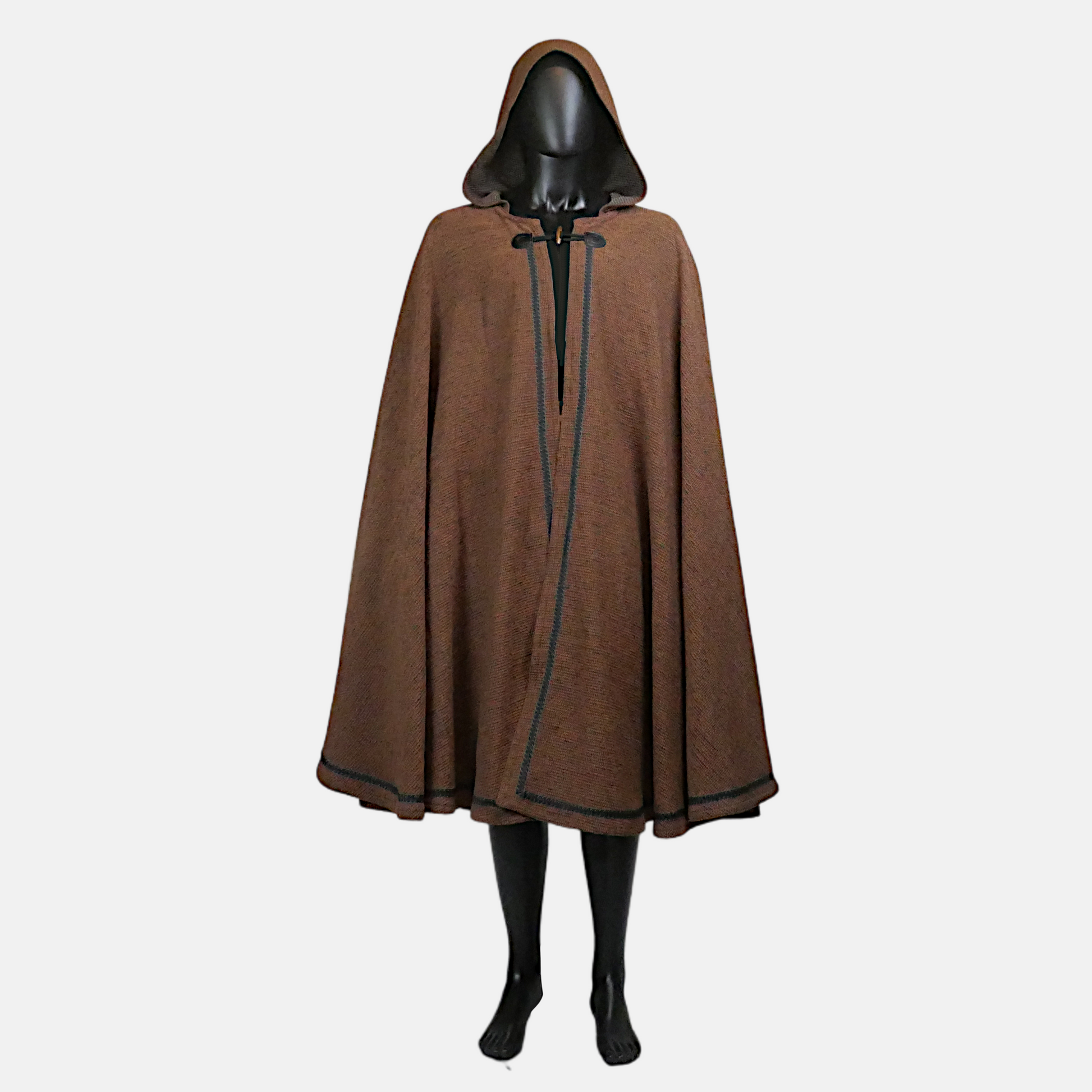 Brown Full Circle Cloak with Hood and Trim