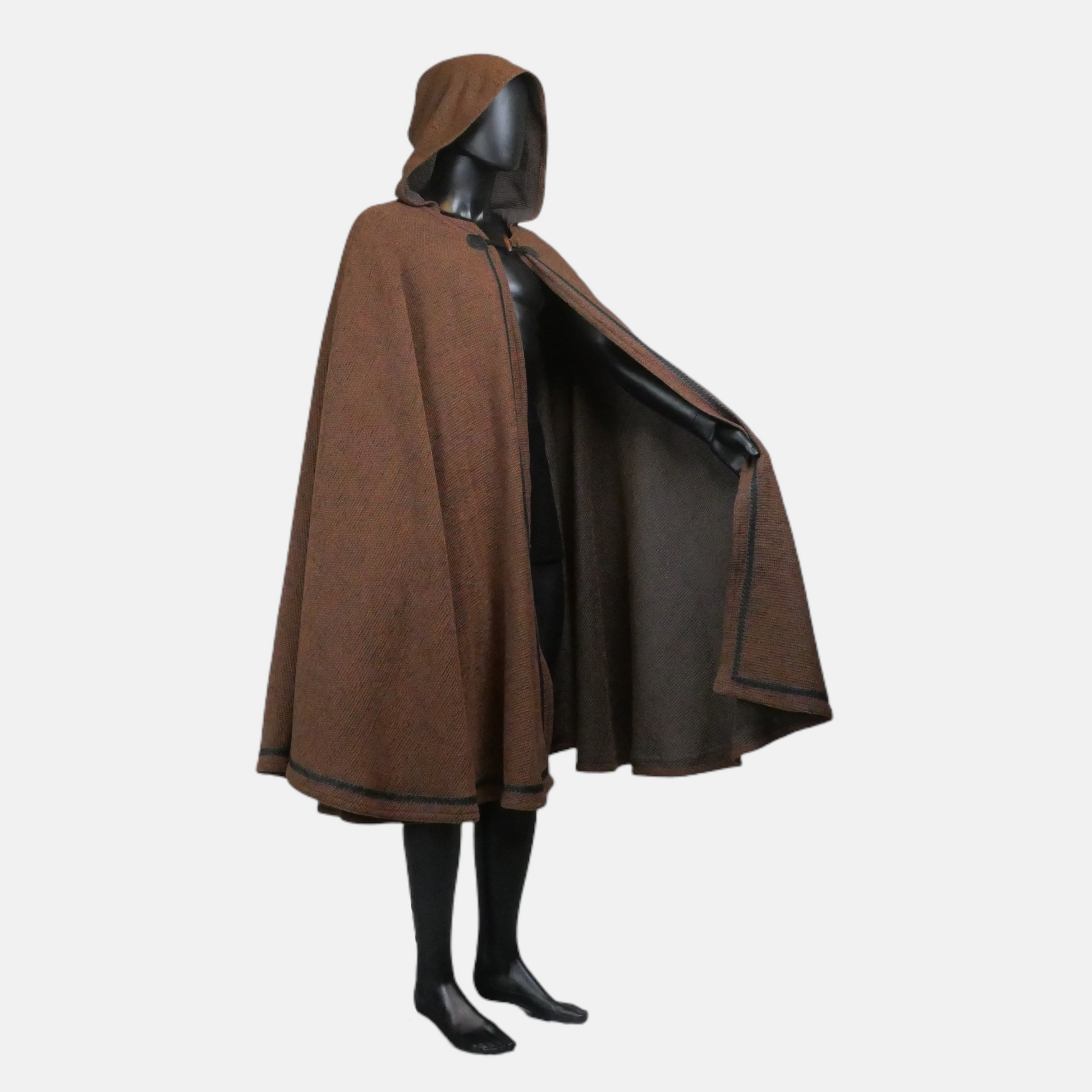 Brown Full Circle Cloak with Hood and Trim