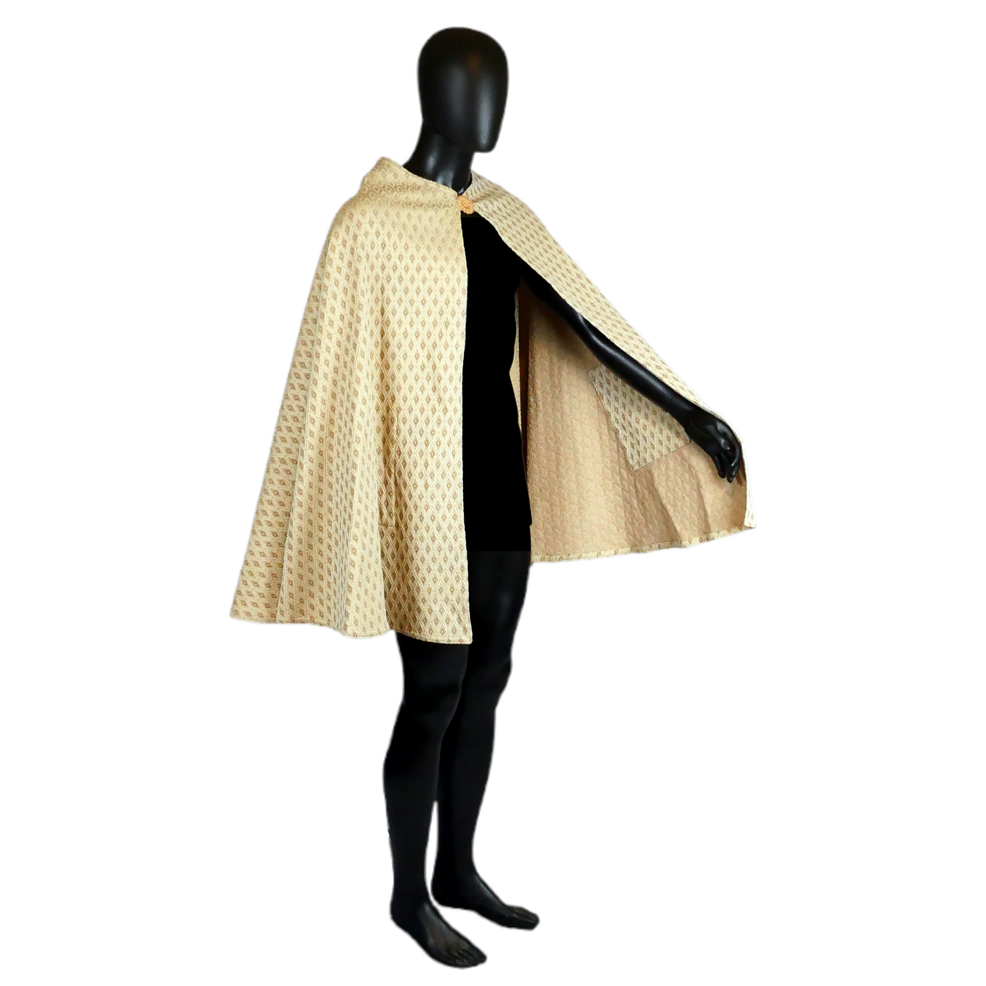 Cream Diamond Half Circle Cloak with Pockets