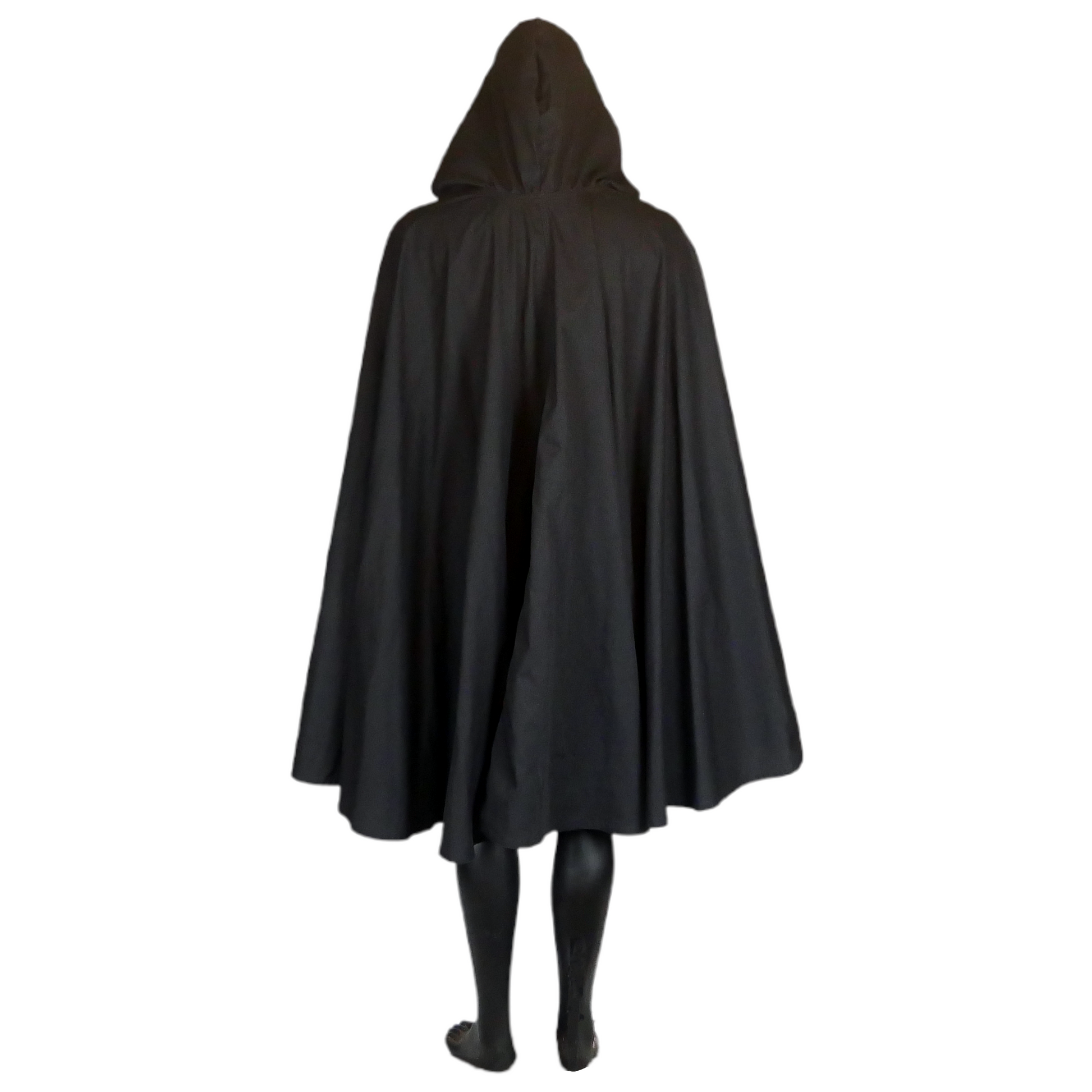 Black Twill Full Circle Cloak with Hood and Pockets