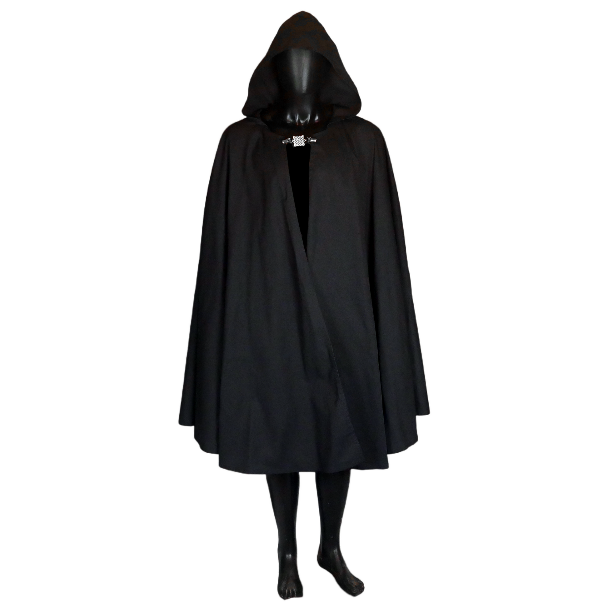 Black Twill Full Circle Cloak with Hood and Pockets
