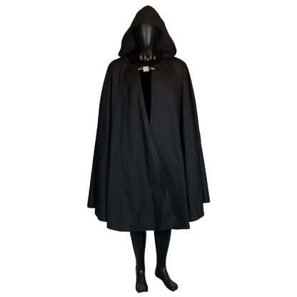 Black Twill Full Circle Cloak with Hood and Pockets