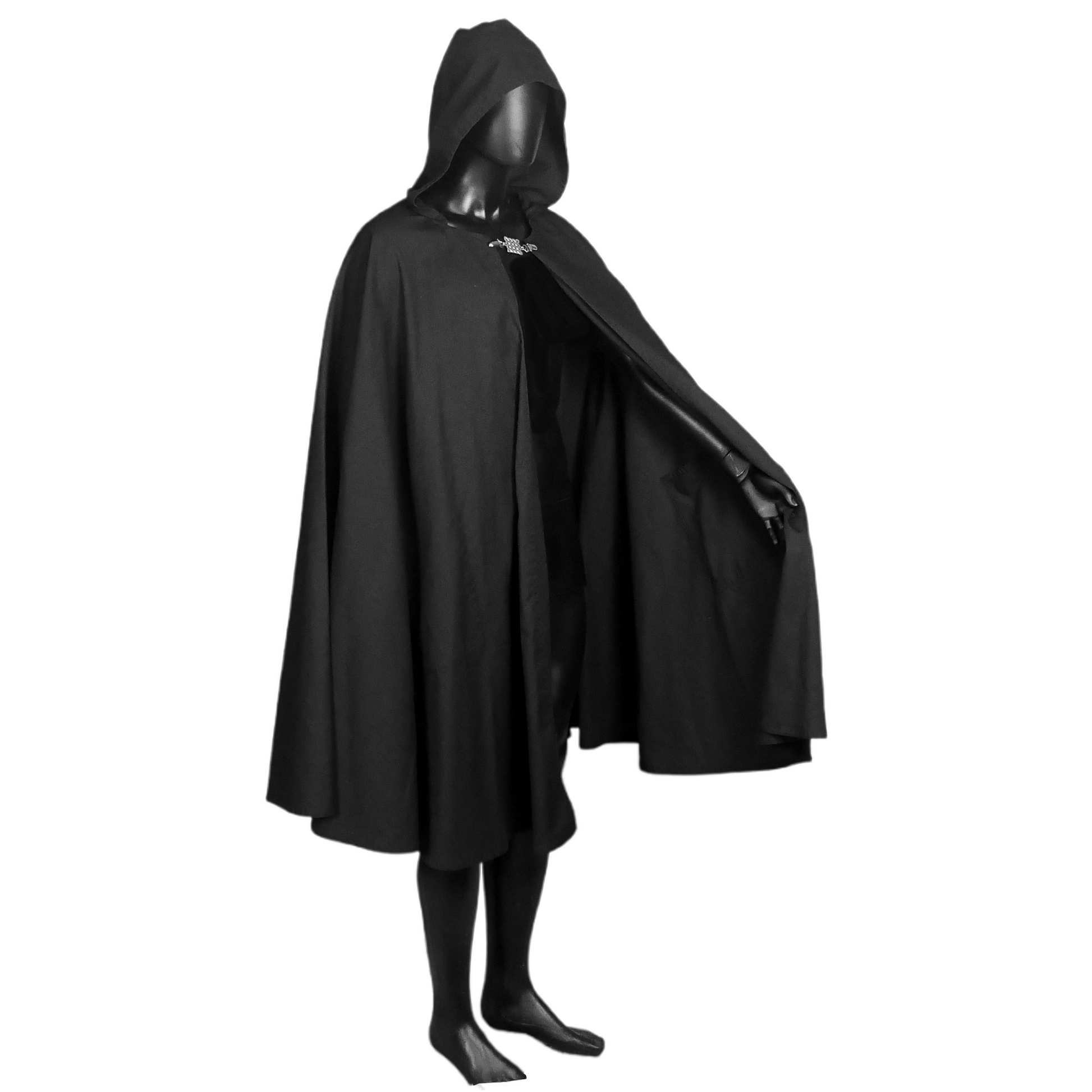 Black Twill Full Circle Cloak with Hood and Pockets
