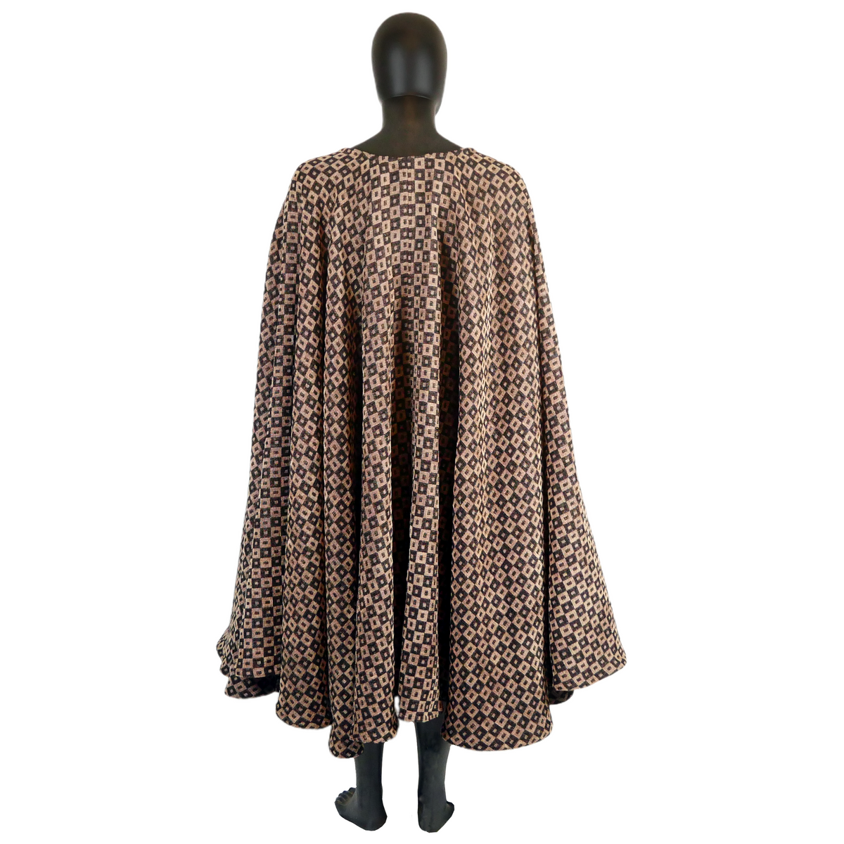 Brown and Black Checkerboard Full Circle Cloak with Pockets