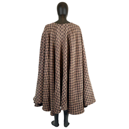 Brown and Black Checkerboard Full Circle Cloak with Pockets