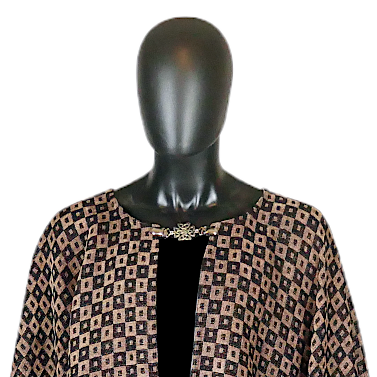 Brown and Black Checkerboard Full Circle Cloak with Pockets