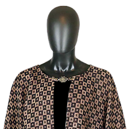 Brown and Black Checkerboard Full Circle Cloak with Pockets