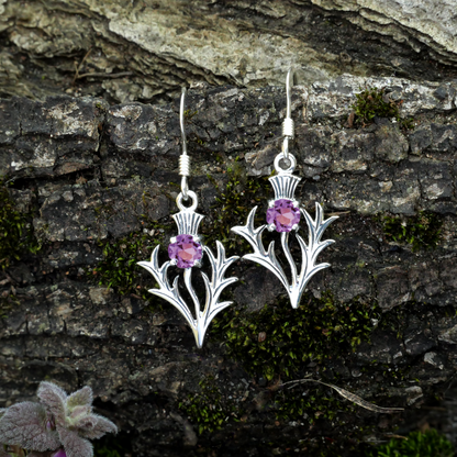 Silver Amethyst Thistle Earrings