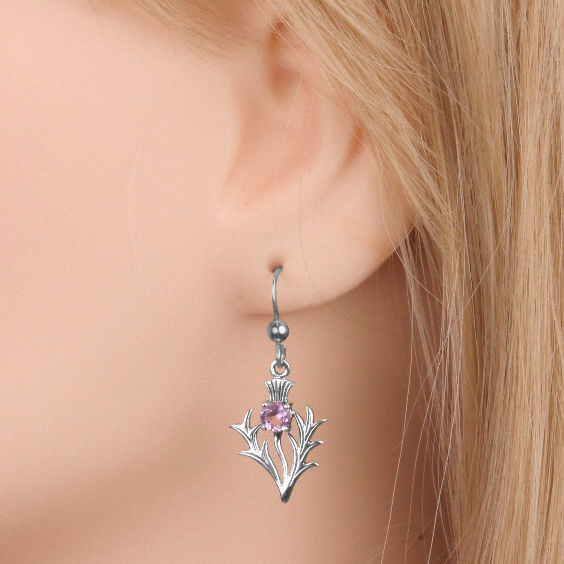 Silver Amethyst Thistle Earrings