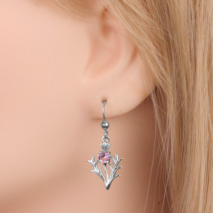 Silver Amethyst Thistle Earrings