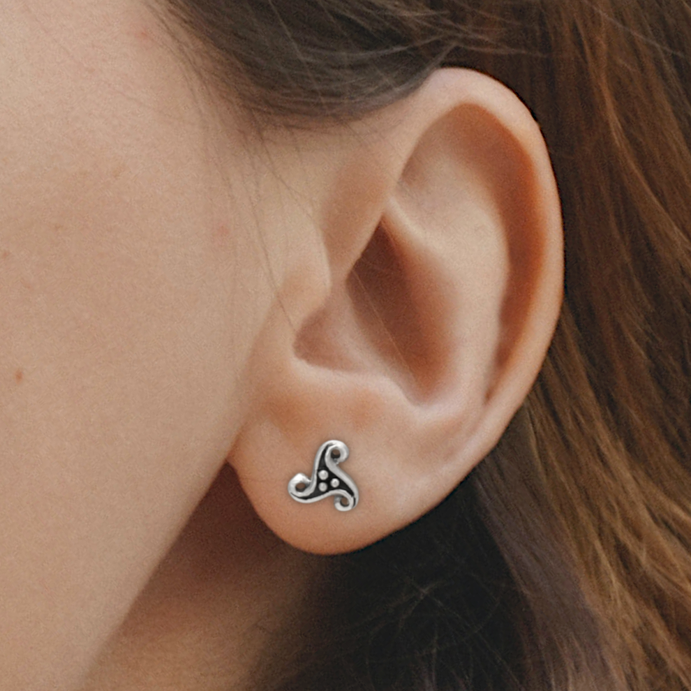 Silver Dotted Triskele Post Earrings