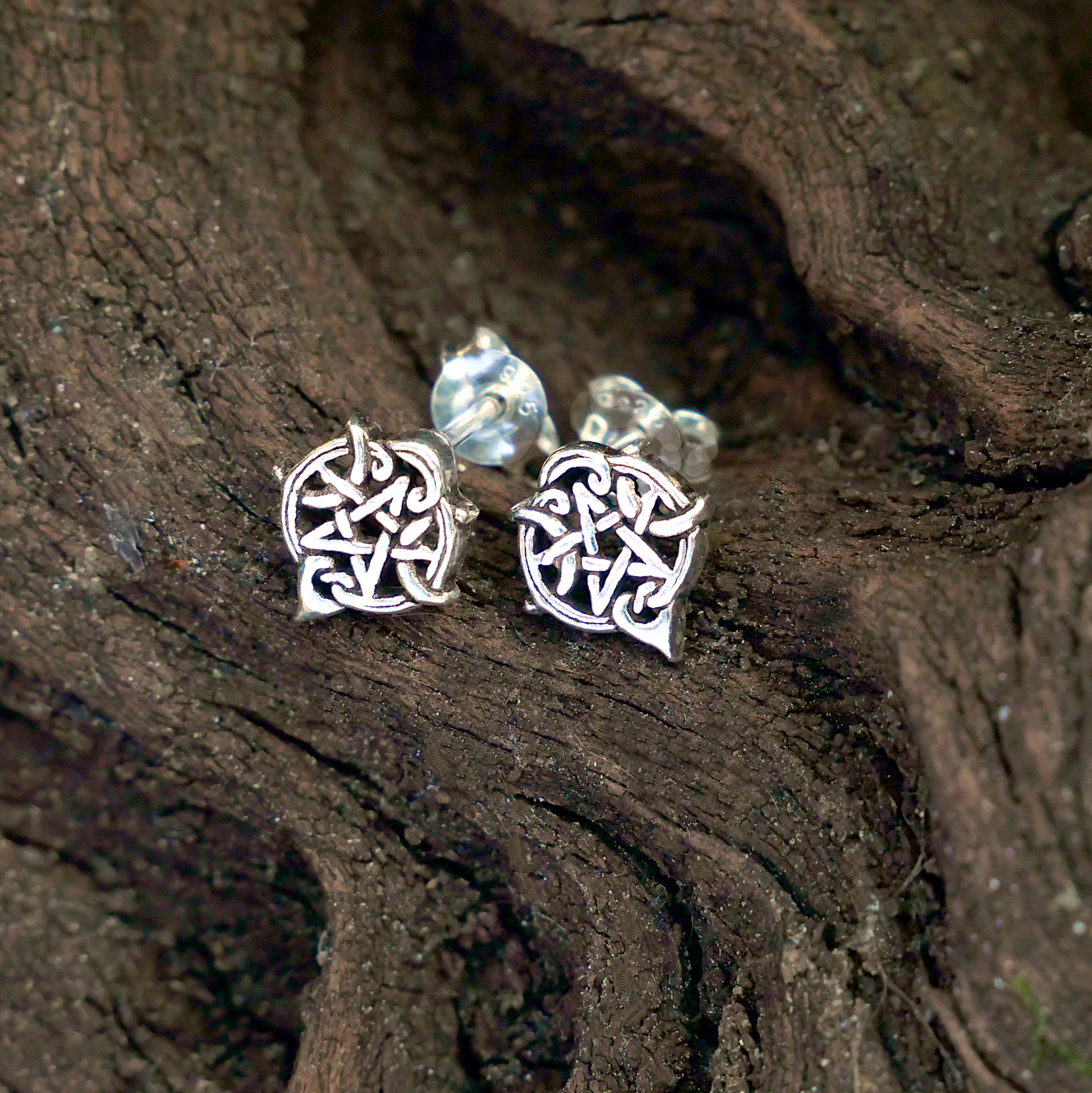 Silver Heart Pentacle Post Earrings